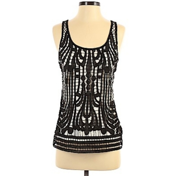 Express Black Metallic Glitter Crochet Lace Layered Tank Top - Picture 1 of 12